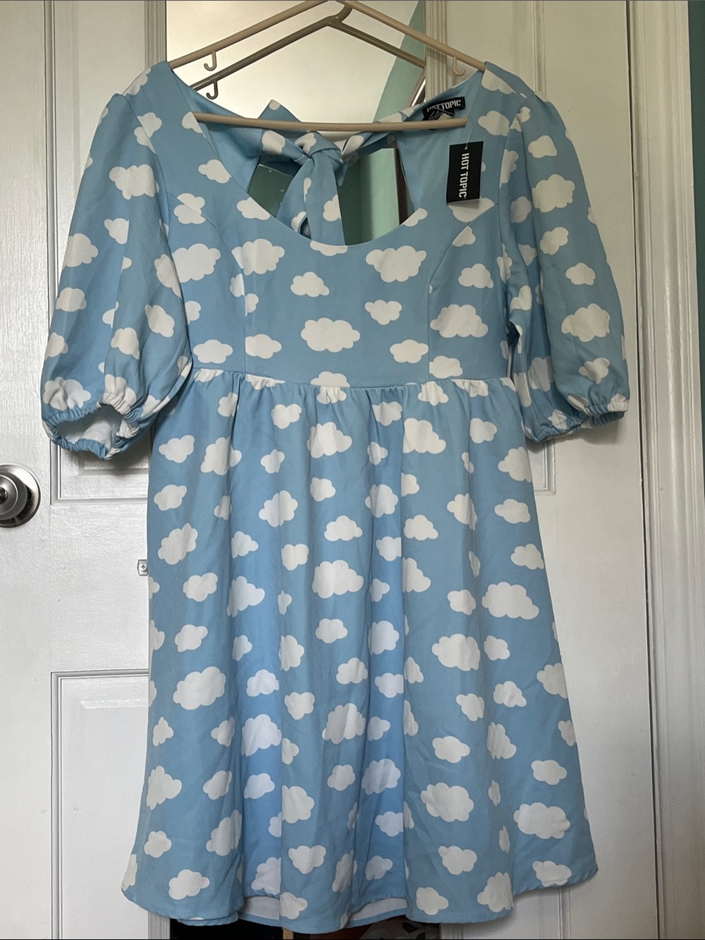 Hot Topic - Sky Blue Cloud Print Dress with Tie-Back - Picture 1 of 3